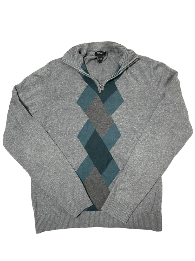❤️❤️ Alfani Men's Gray Cotton Checkered Block Cotton Sweater Size S